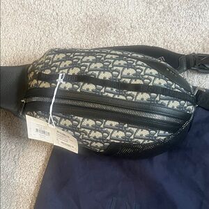 Dior Men Oblique Jacquard Black and Cream Belt Bag